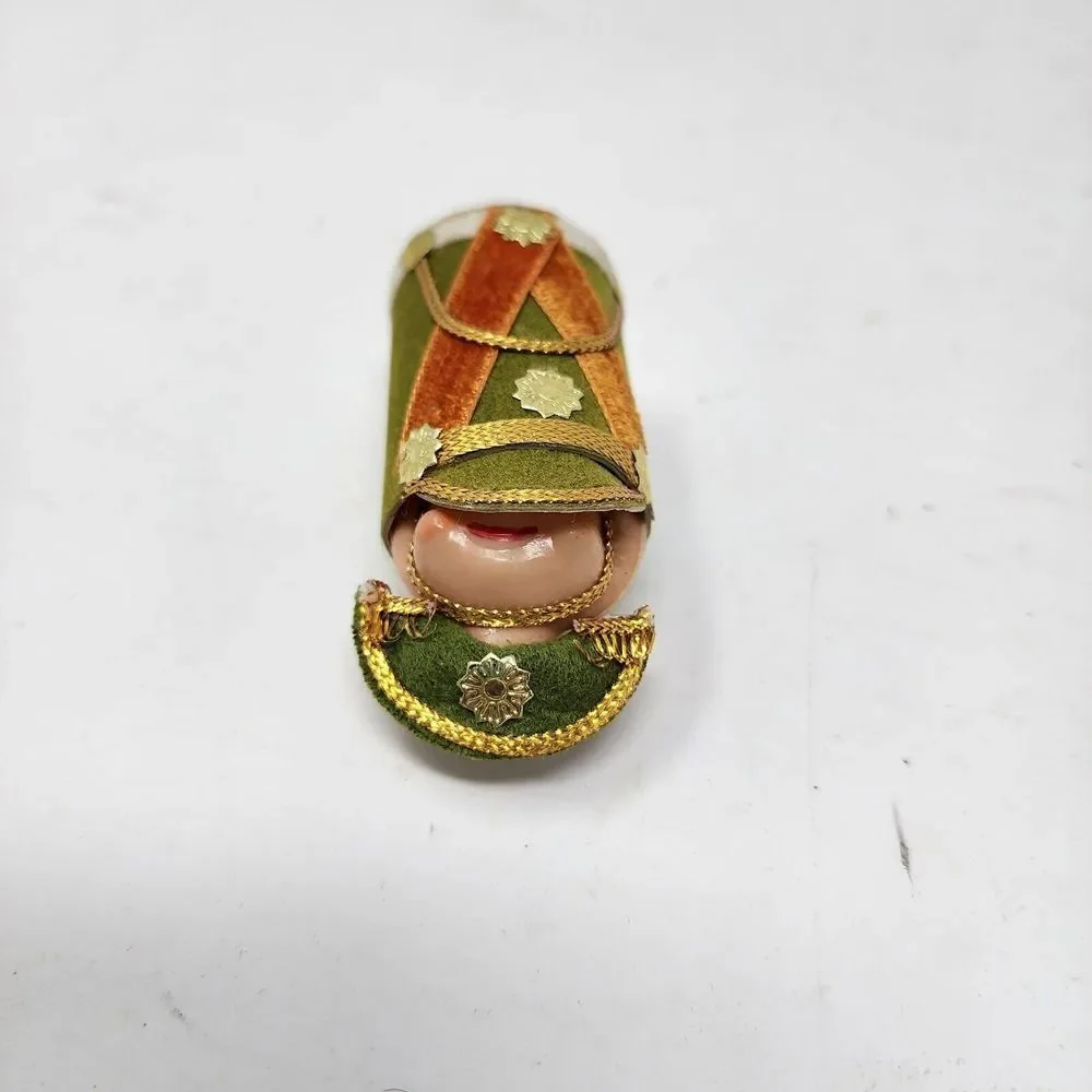 Vintage 60s‎ Pair Soldier Head Christmas Ornaments 3.5in Plastic Elf Face Japan